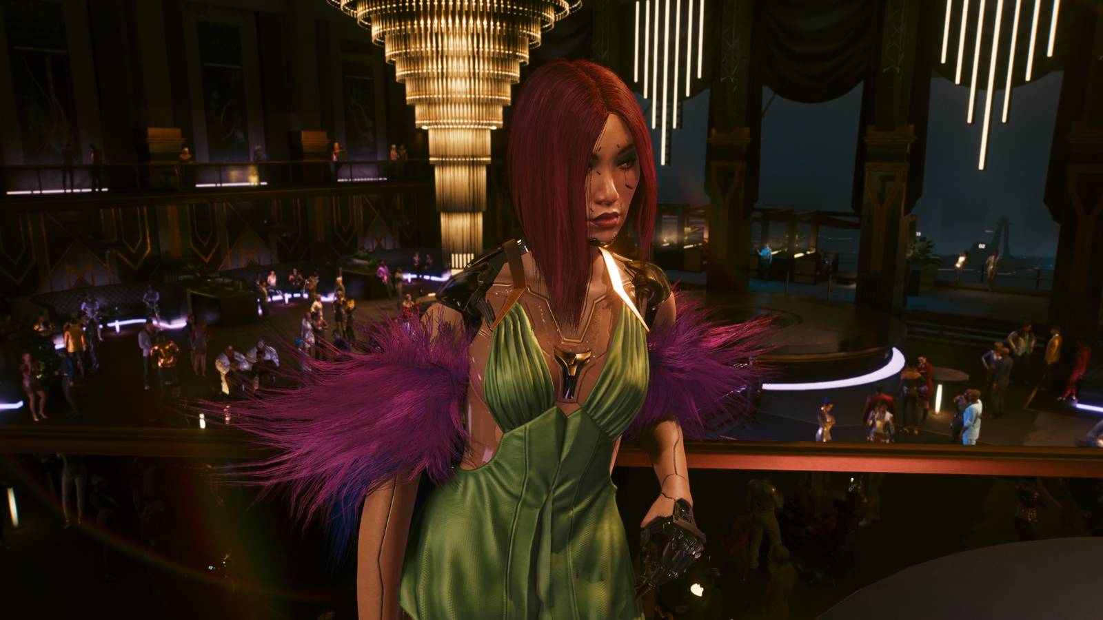 somgbird in a dresss in cyberpunk 2077 phantom liberty