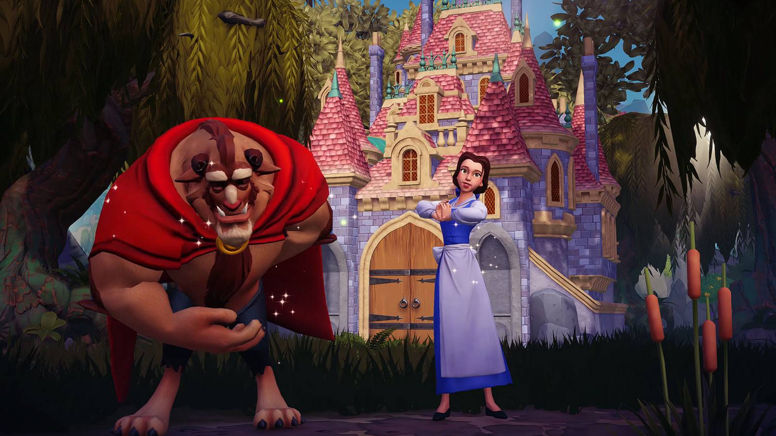 Belle and The Beast in Disney Dreamlight Valley.