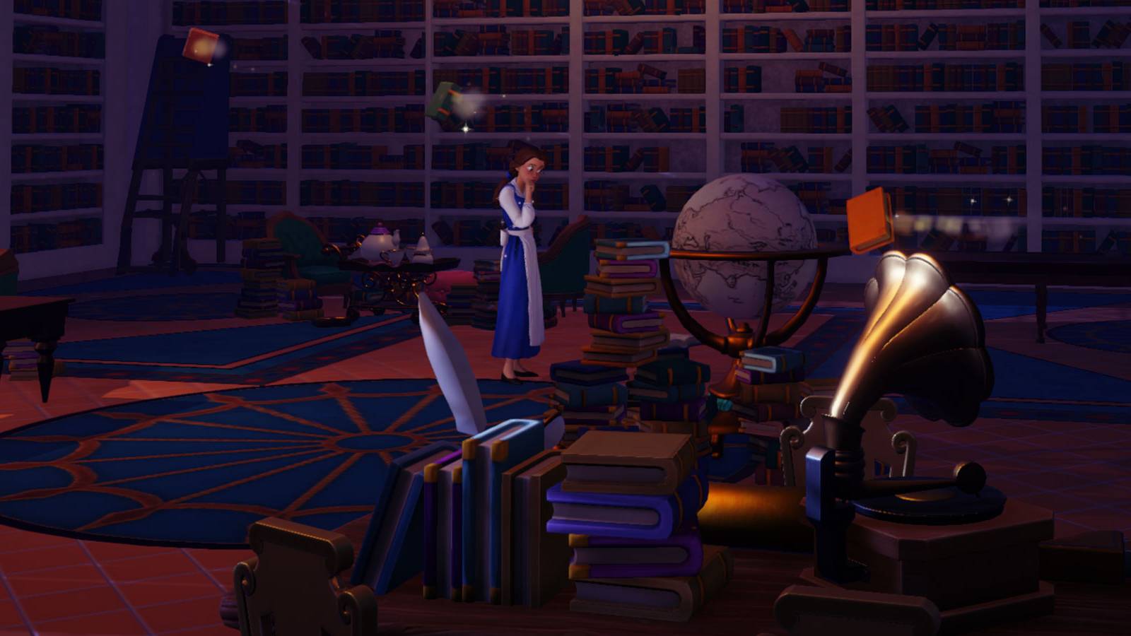 Belle in Library in Disney Dreamlight Valley.