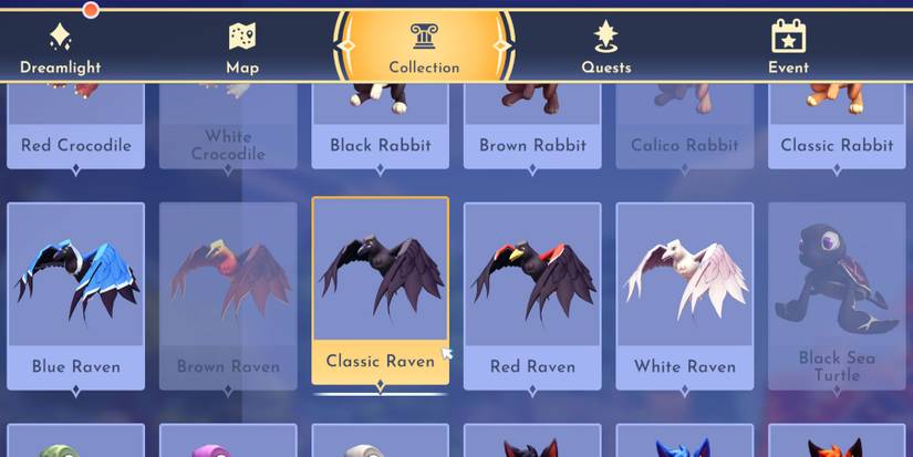 Classic Raven in Collection tab of Disney Dreamlight Valley.