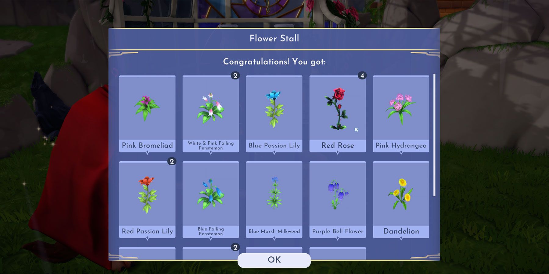 Collecting flowers from Beast's Greenhouse in Disney Dreamlight Valley.