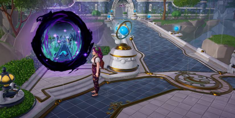 Entering the Dark Castle portal in Disney Dreamlight Valley.