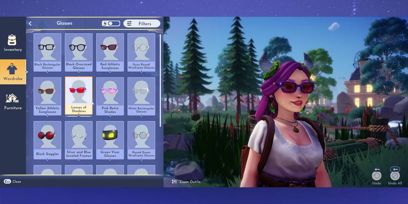 Equipping the Lenses of Shadow in Disney Dreamlight Valley.