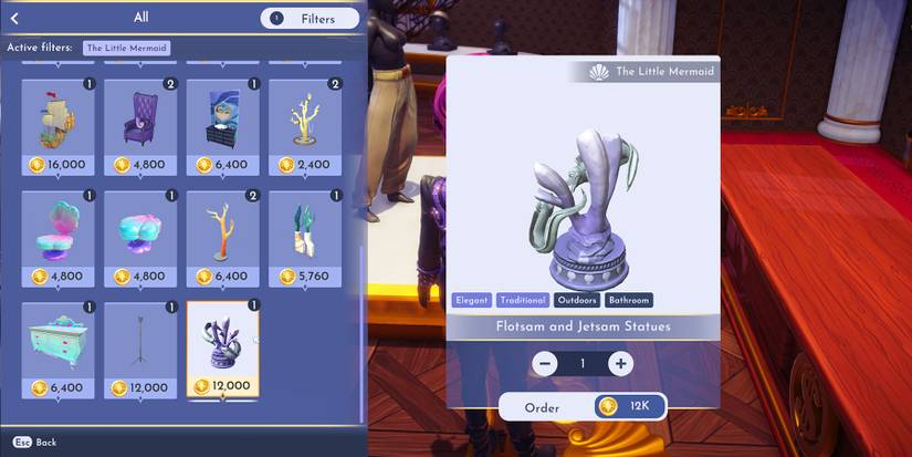 Flotsam and Jetsam statues in Disney Dreamlight Valley.