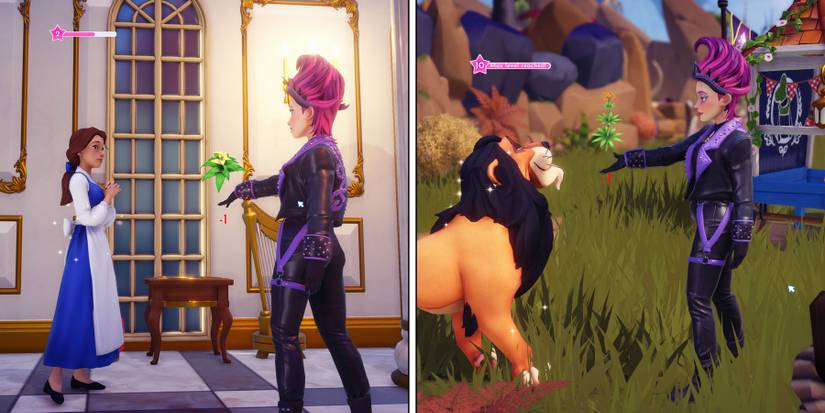 Gifting flowers to raise Friendship in Disney Dreamlight Valley.