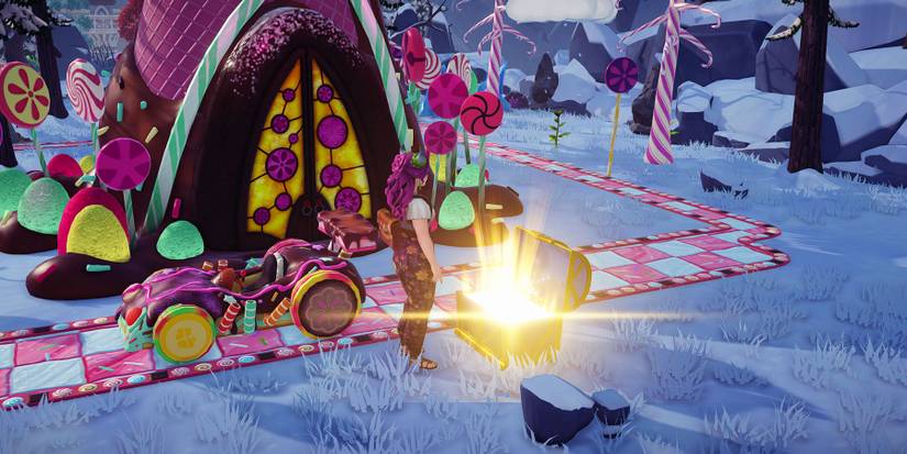 Opening a Blue Chest containing Moonstones in Disney Dreamlight Valley.