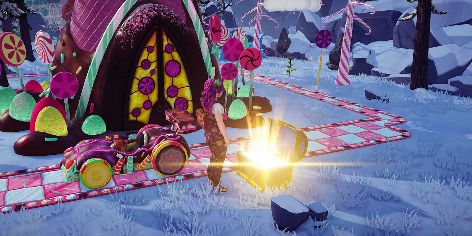 Opening a Blue Chest containing Moonstones in Disney Dreamlight Valley.