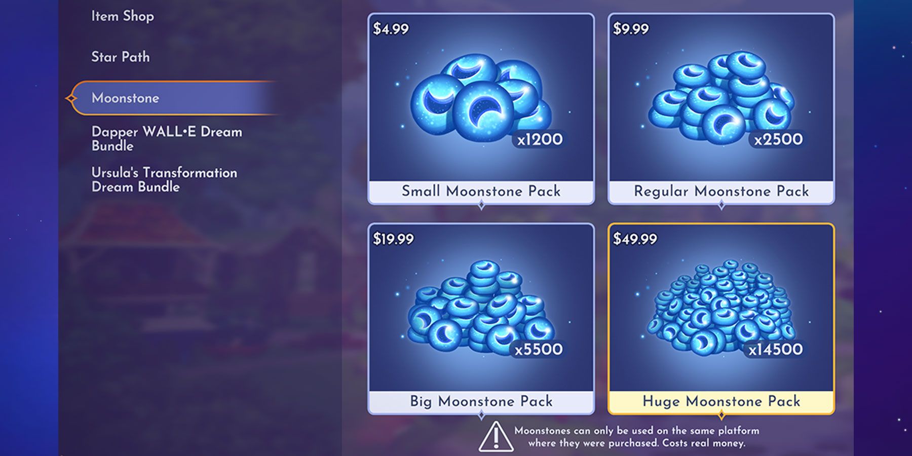 Moonstone prices in Disney Dreamlight Valley.