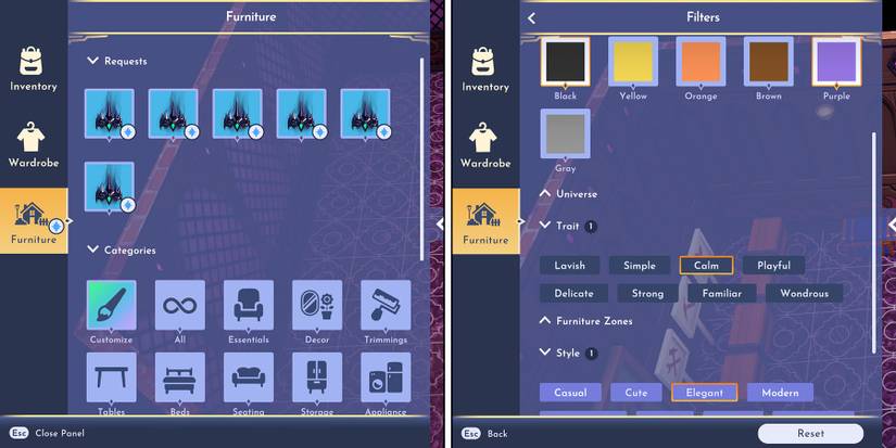 Disney Dreamlight Valley furniture filtering for the Forgotten.