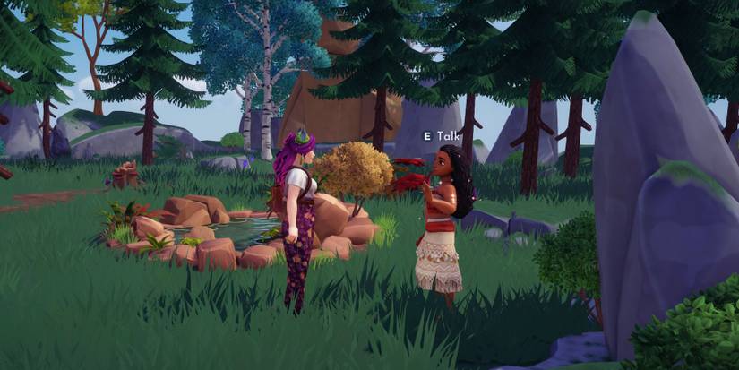 Talking to Moana in Disney Dreamlight Valley.