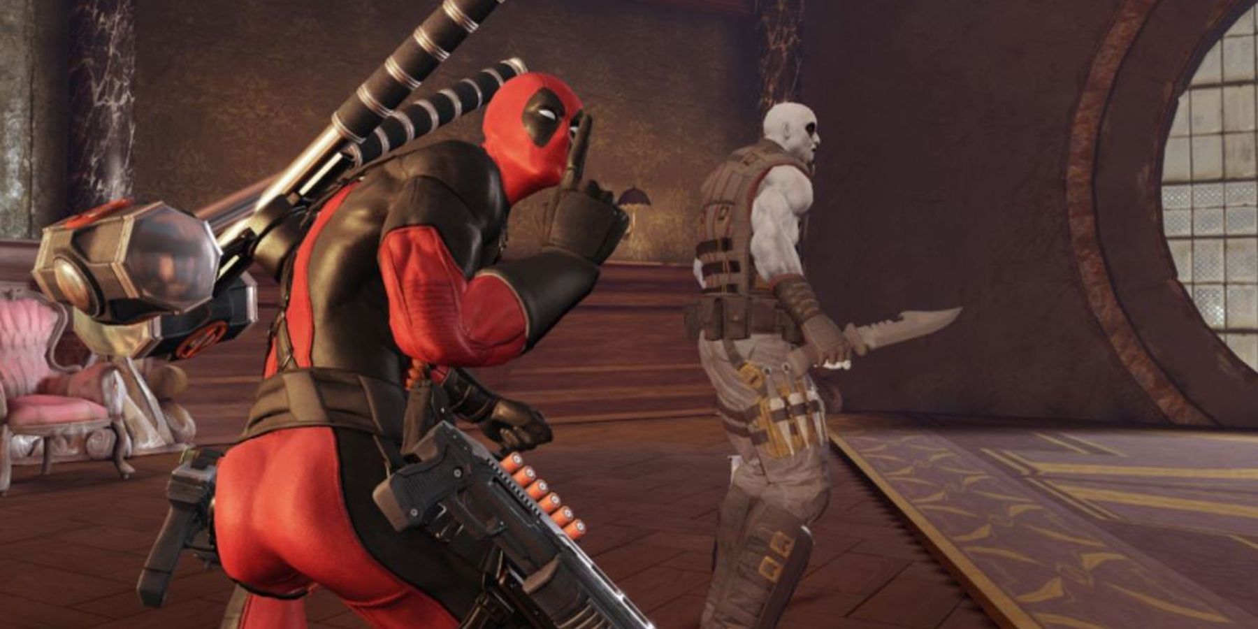 Deadpool sneaking behind an enemy