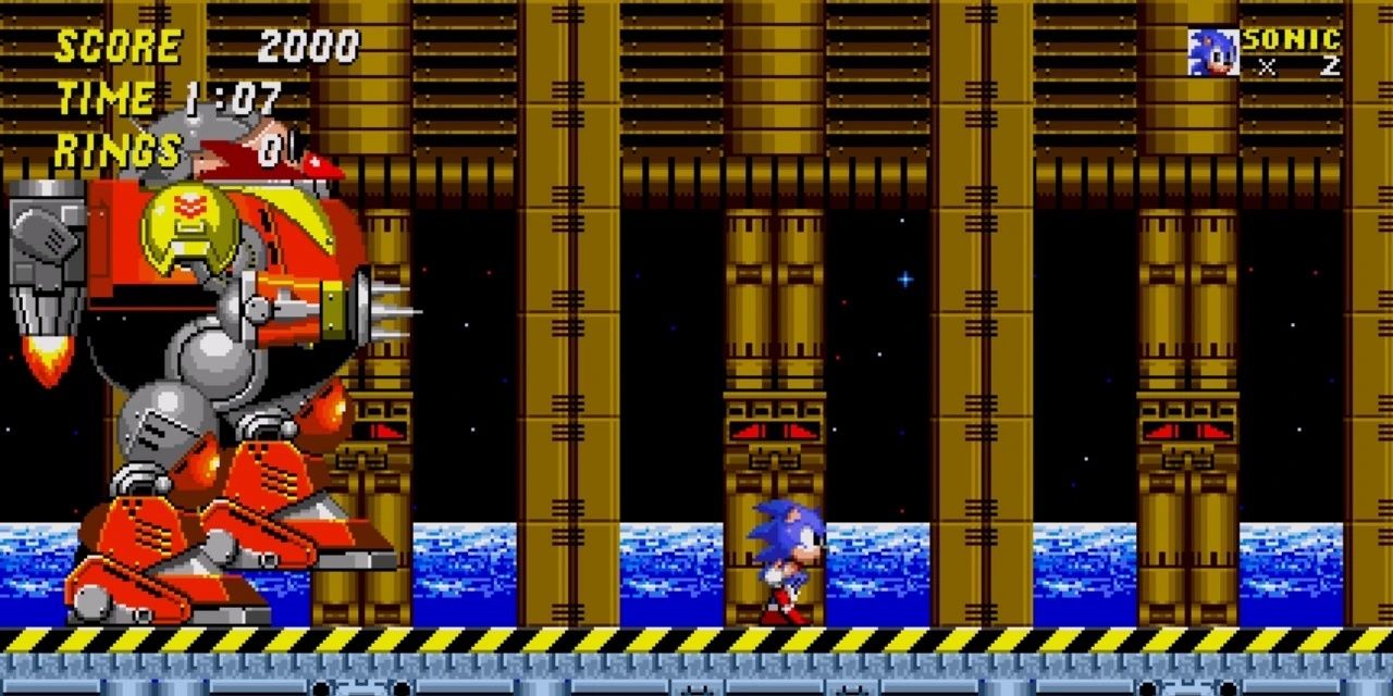 Sonic faces the huge Death Egg Robot in the game's finale