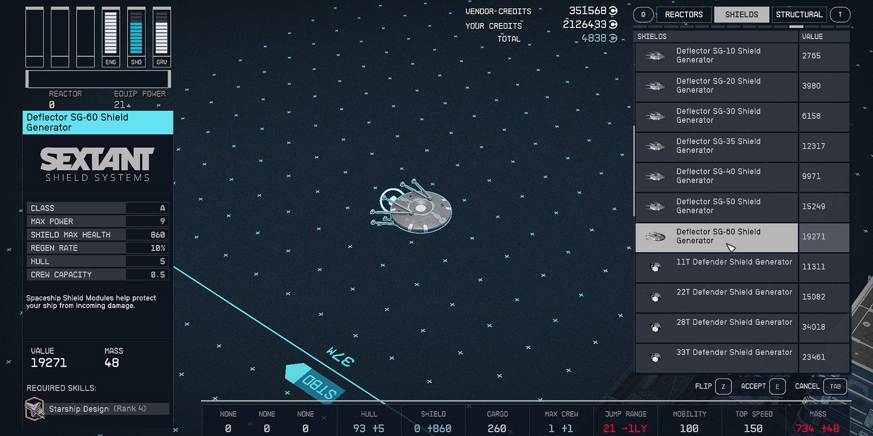 deflector sg-60 shield generator in starfield