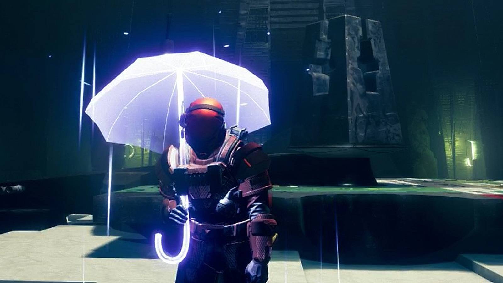 Destiny 2 Titan posing in front of Weapon Crafting Table Relic at the Enclave