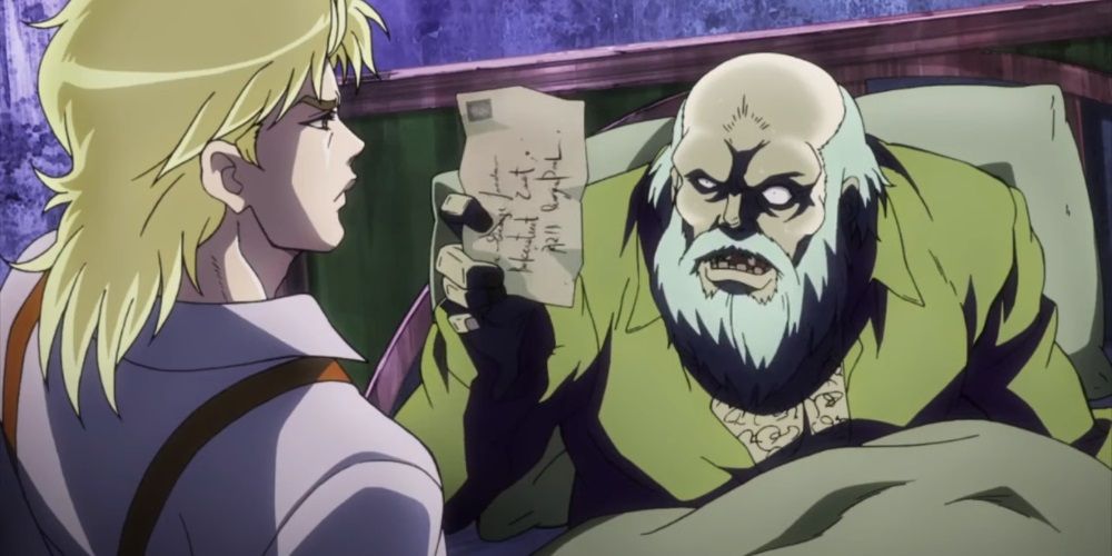 Dario Brando giving his son Dio a letter in the JoJo's Bizarre Adventure anime