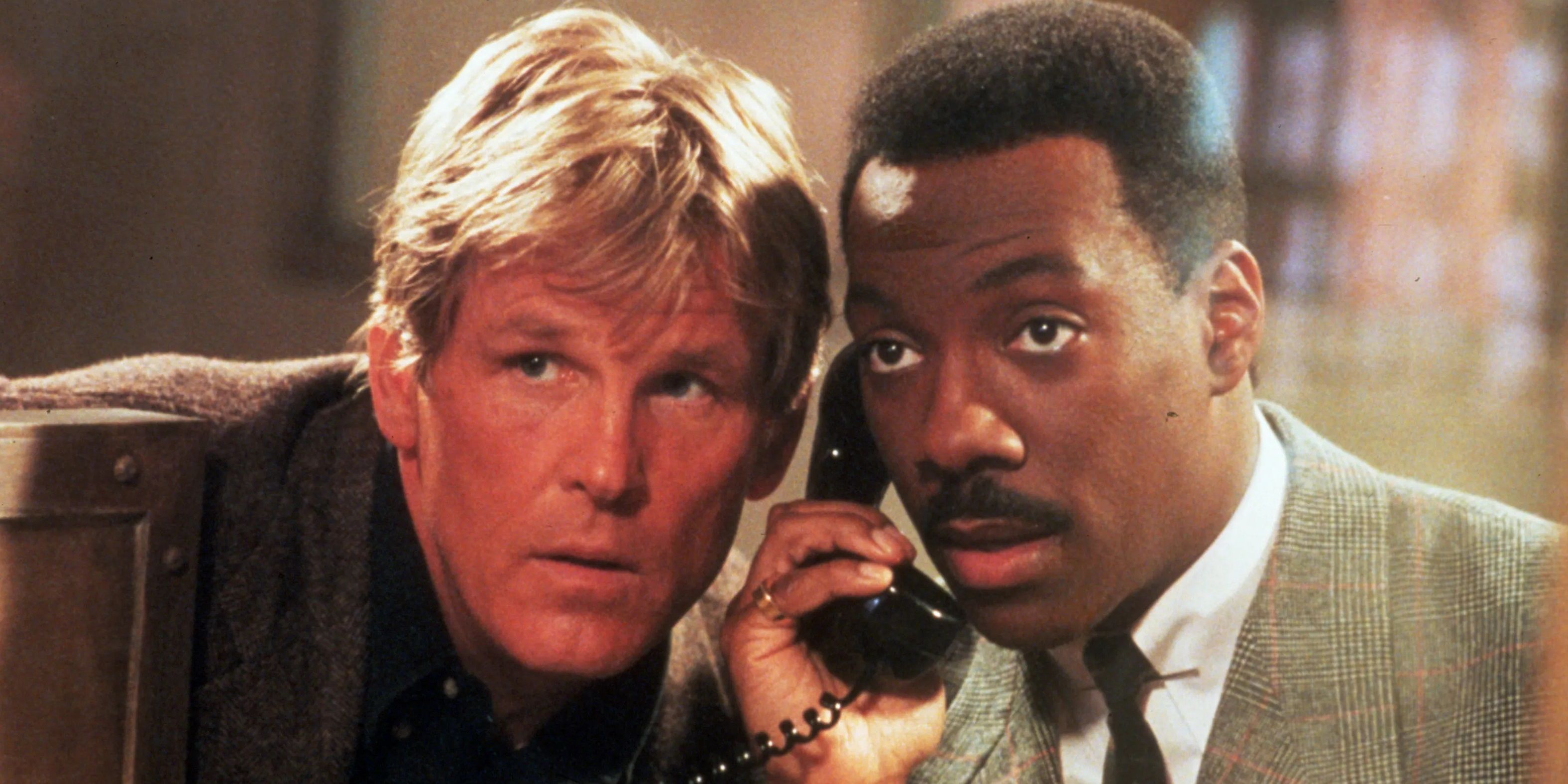 Eddie Murphy and Nick Nolte on the phone in 48 Hrs