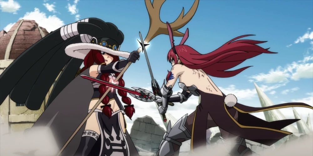 Erza duels with her mother Irene in the Fairy Tail anime