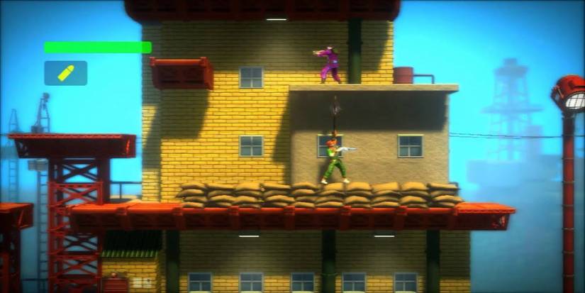 Exploring a level in Bionic Commando Rearmed
