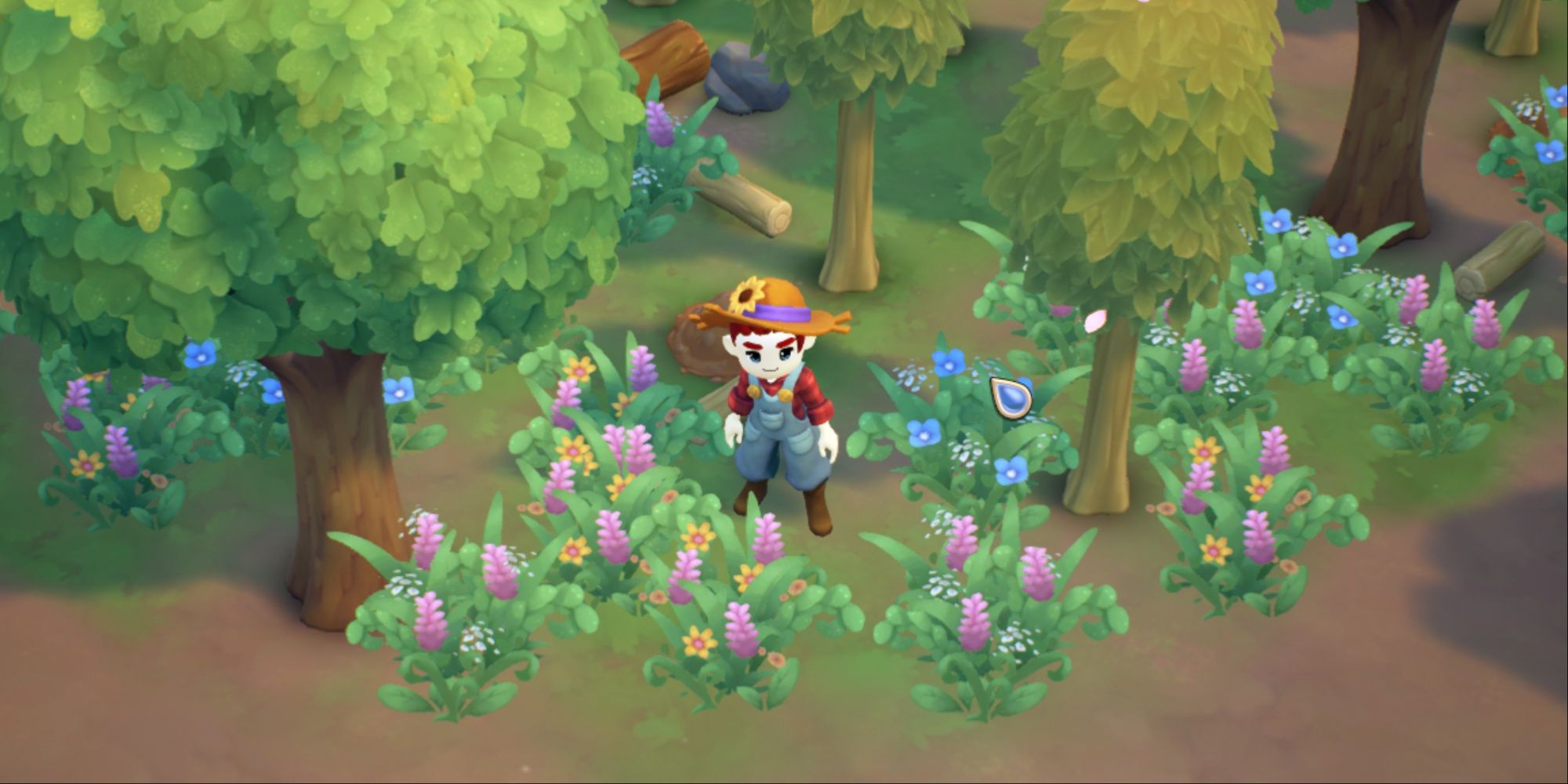 Fae Farm player standing in front of bushes that can be foraged