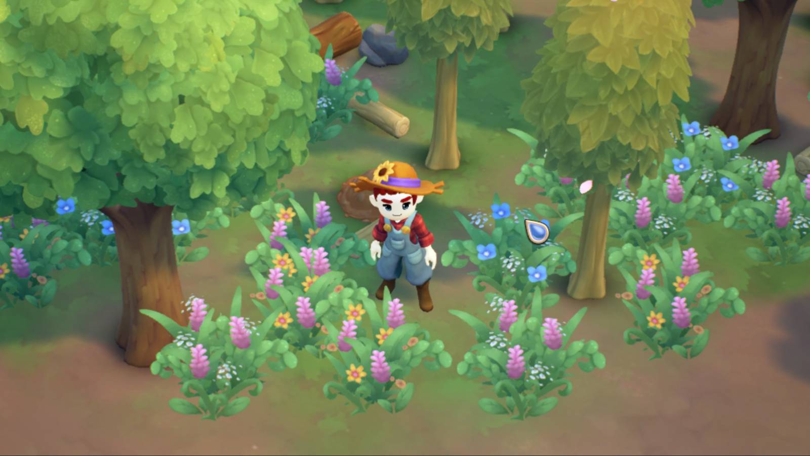 Fae Farm player standing in front of bushes that can be foraged