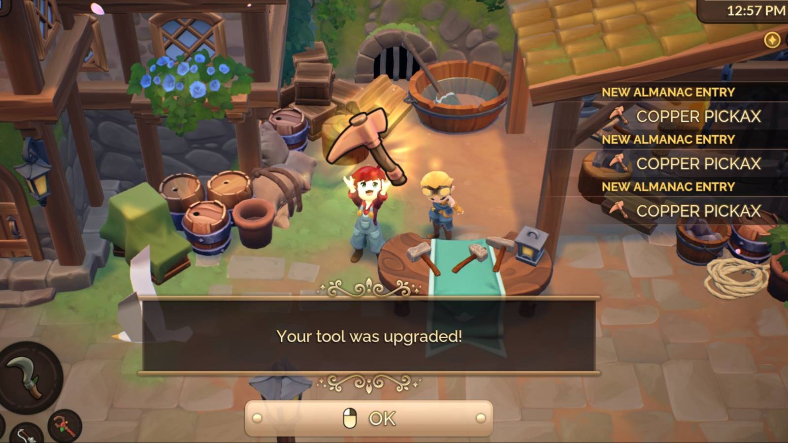 Fae Farm pickax tool upgraded to copper