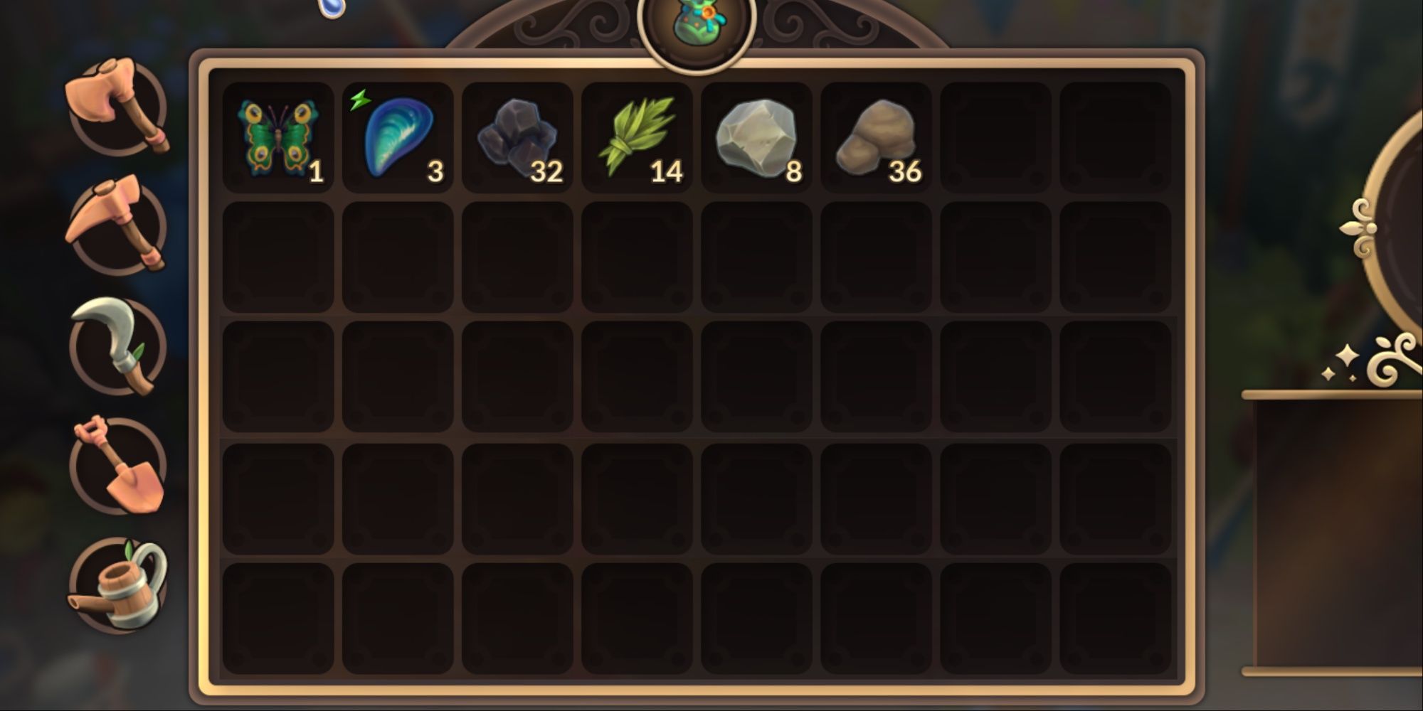 Fae Farm player inventory edited to show more slots