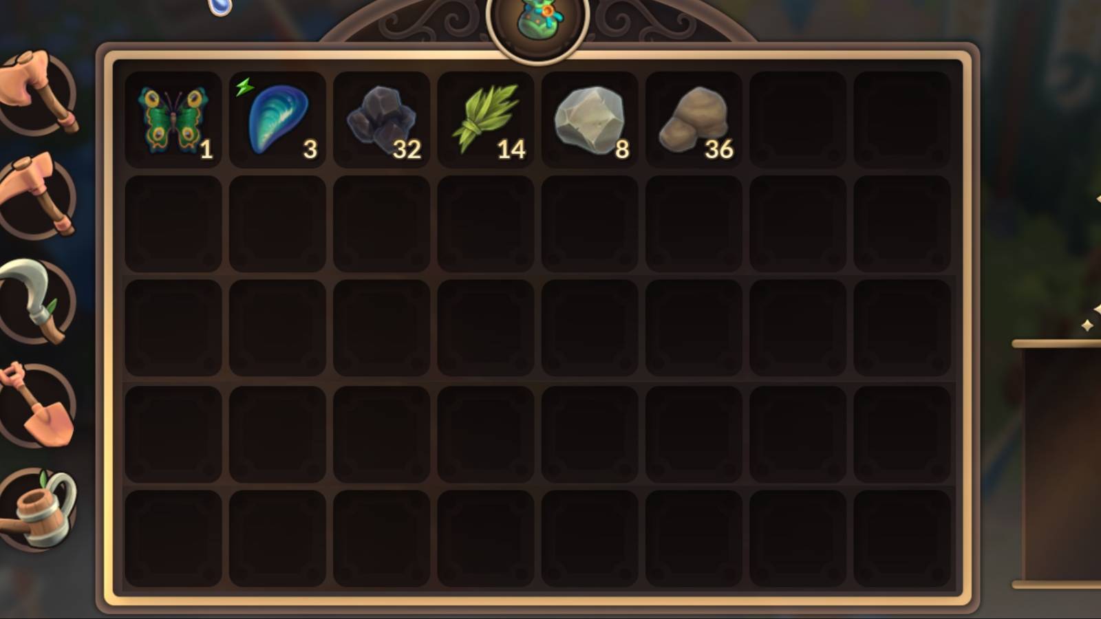 Fae Farm player inventory edited to show more slots