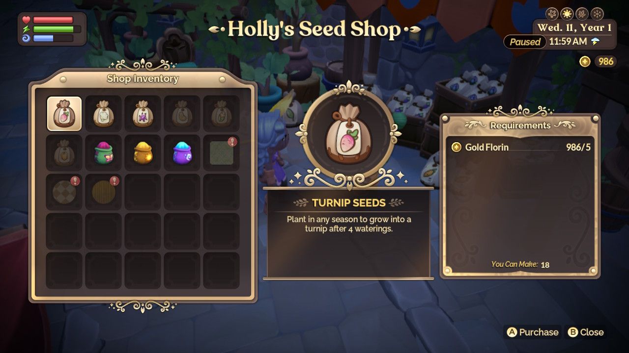 Turnip Seeds in Holly's Seed Shop in Fae Farm