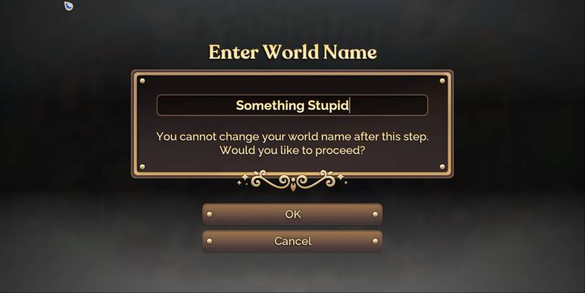 Fae Farm world naming screen