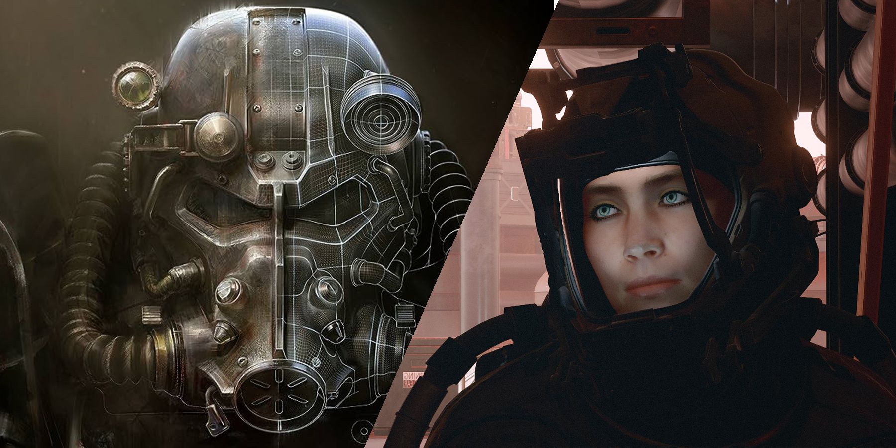Fallout 4 cover artwork next to Sarah Morgan in space suit