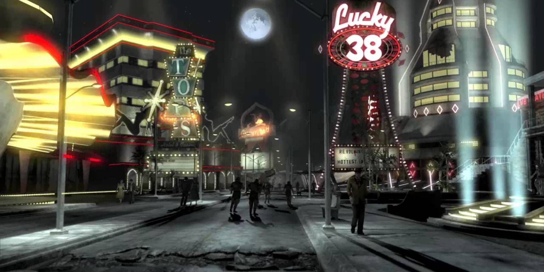 New Vegas à noite na introdução de Fallout: New Vegas
