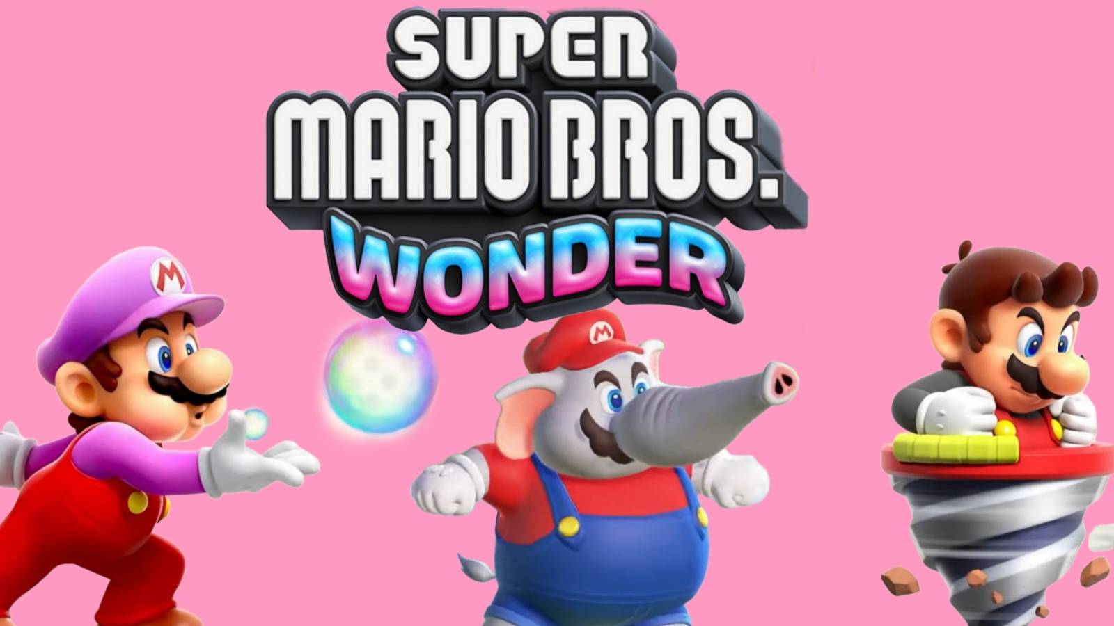 featured super Mario Bros wonder all new power ups elephant form bubble form drill form