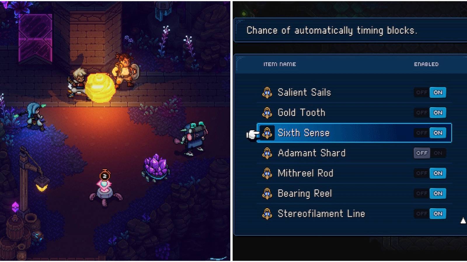 Fighting a battle and Sixth Sense Relic in Sea of Stars