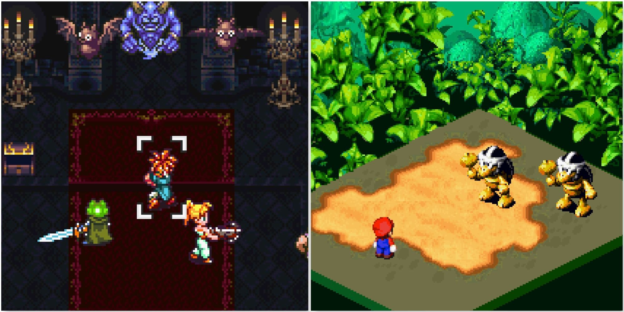 Fighting a battle in Chrono Trigger and Super Mario RPG Legend of the Seven Stars