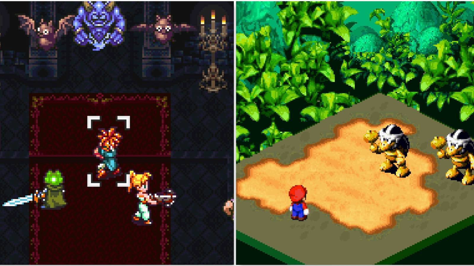 Fighting a battle in Chrono Trigger and Super Mario RPG Legend of the Seven Stars