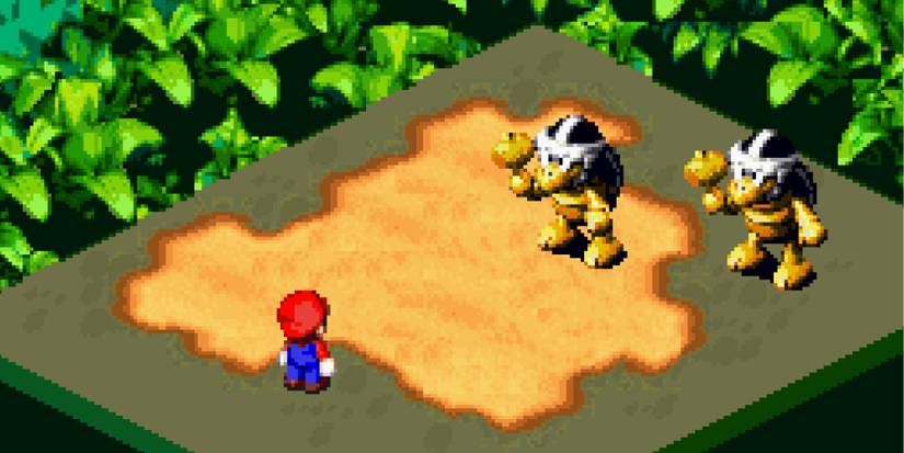 Fighting a battle in Super Mario RPG Legend of the Seven Stars