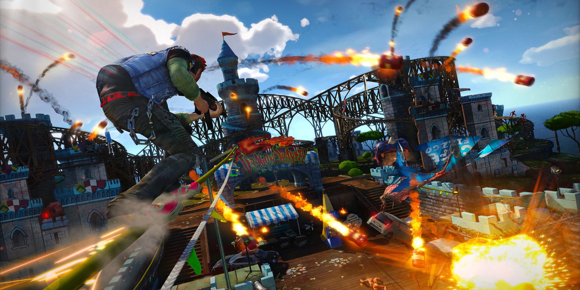 Fighting enemies in Sunset Overdrive