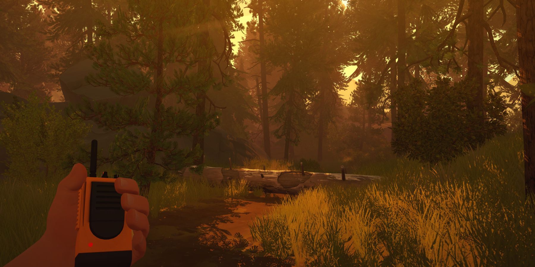 Henry trying to use his walkie-talkie in Firewatch