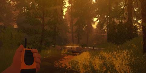 Henry trying to use his walkie-talkie in Firewatch