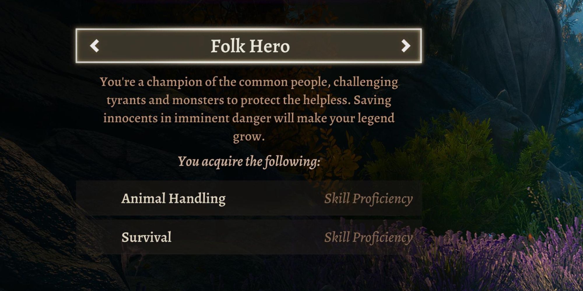 The Folk Hero background in Baldur's Gate 3