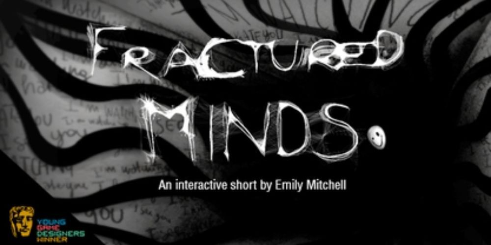 Fractured Minds game cover, with a creepy white face smiling out at the end of the title text