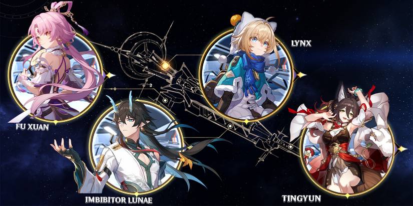 fu xuan-imbibitor lunae-lynx-and tingyun team in honkai star rail