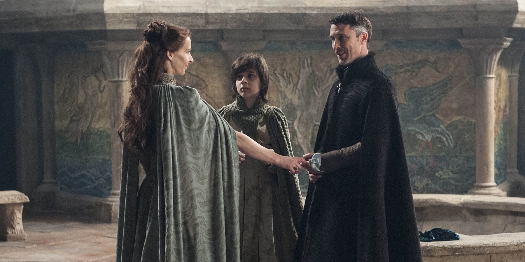 Petyr Baelish Lysa Arryn and Robin Arryn in Game of Thrones.