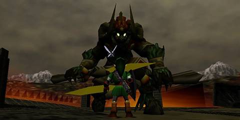Link facing Ganon in The Legend of Zelda: Ocarina of Time.