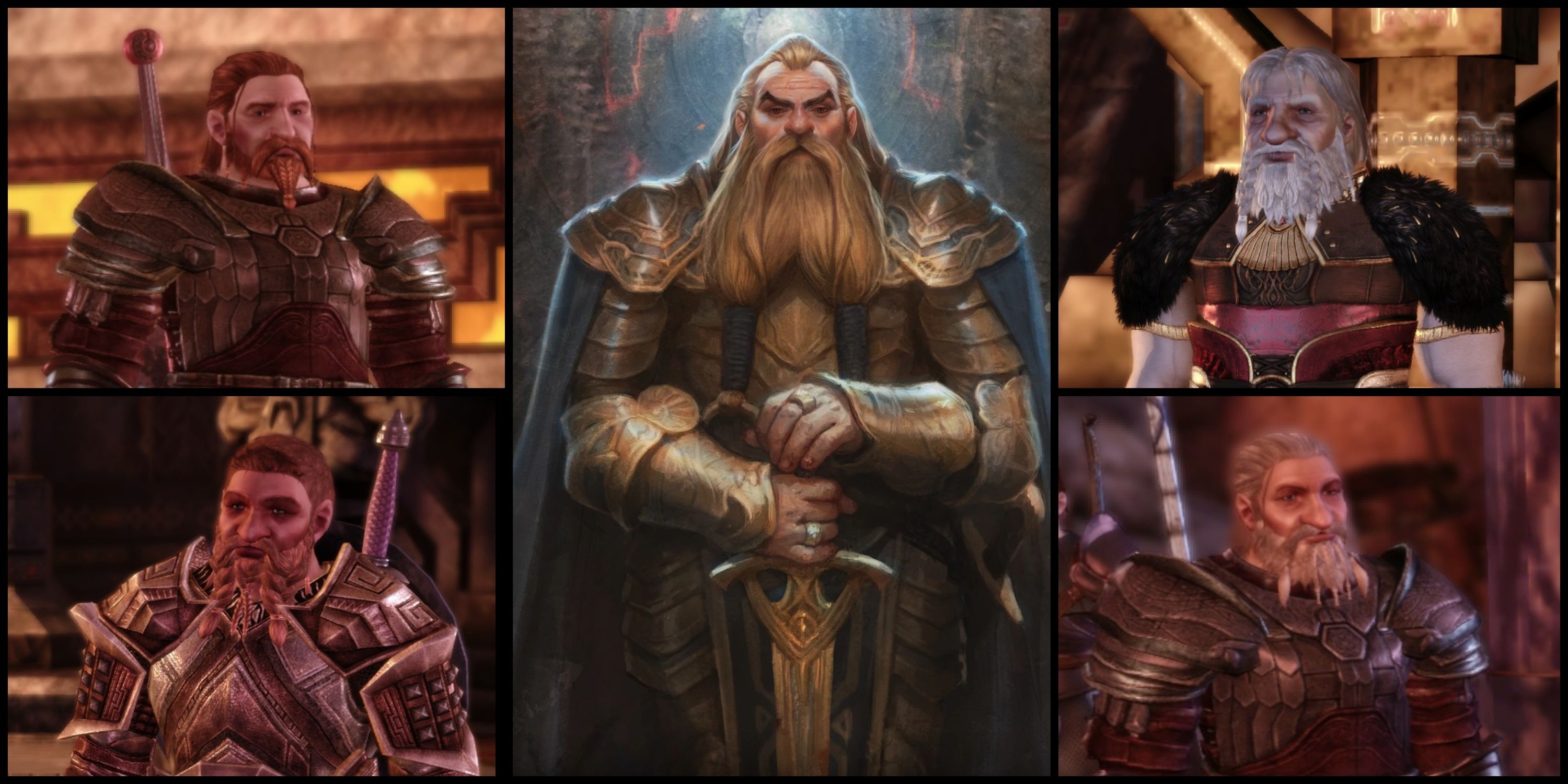 Gorim, Bhelen, Endrin, Trian, and the Dwarf Noble concept art in Dragon Age: Origins