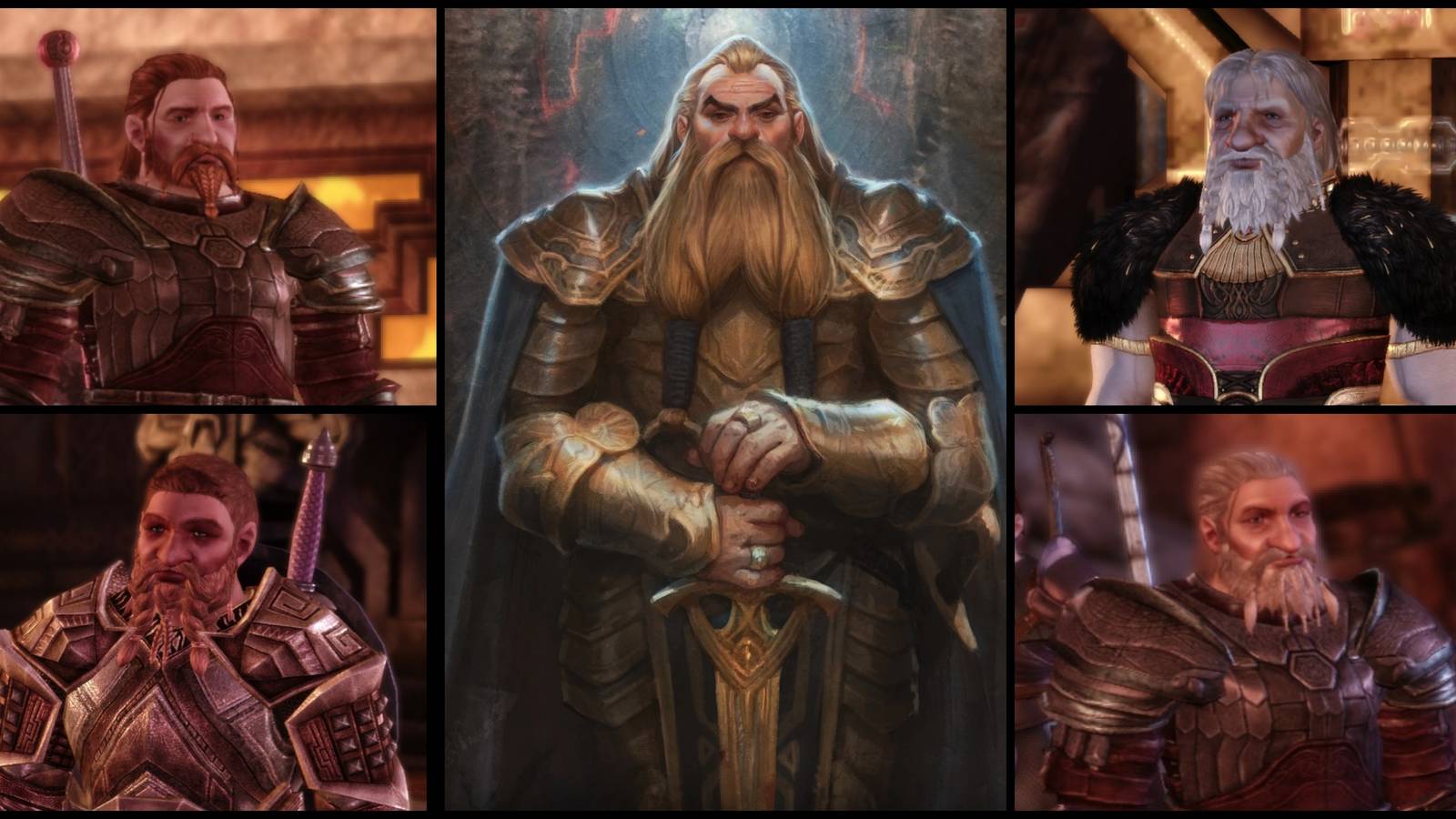 Gorim, Bhelen, Endrin, Trian, and the Dwarf Noble concept art in Dragon Age: Origins