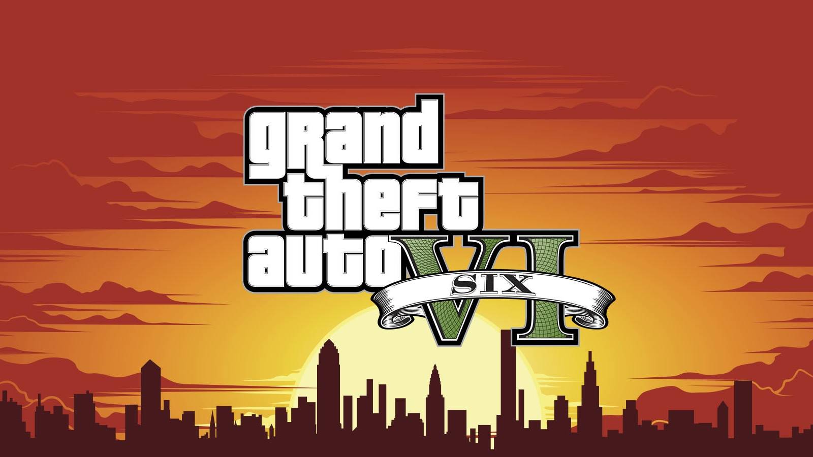 grand theft auto 6 logo and sunset
