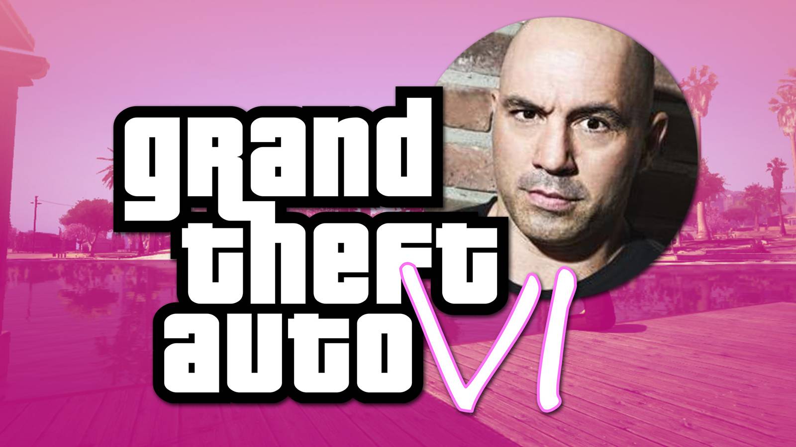 Grand Theft Auto 6 logo mockup with Joe Rogan Twitter profile picture