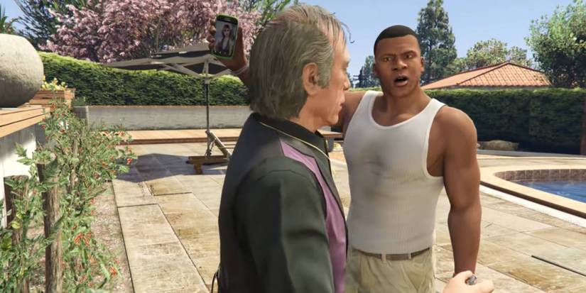 Franklin confronting Peter Dreyfuss in Grand Theft Auto 5