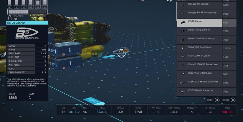 A player looking at weaponry in Starfield